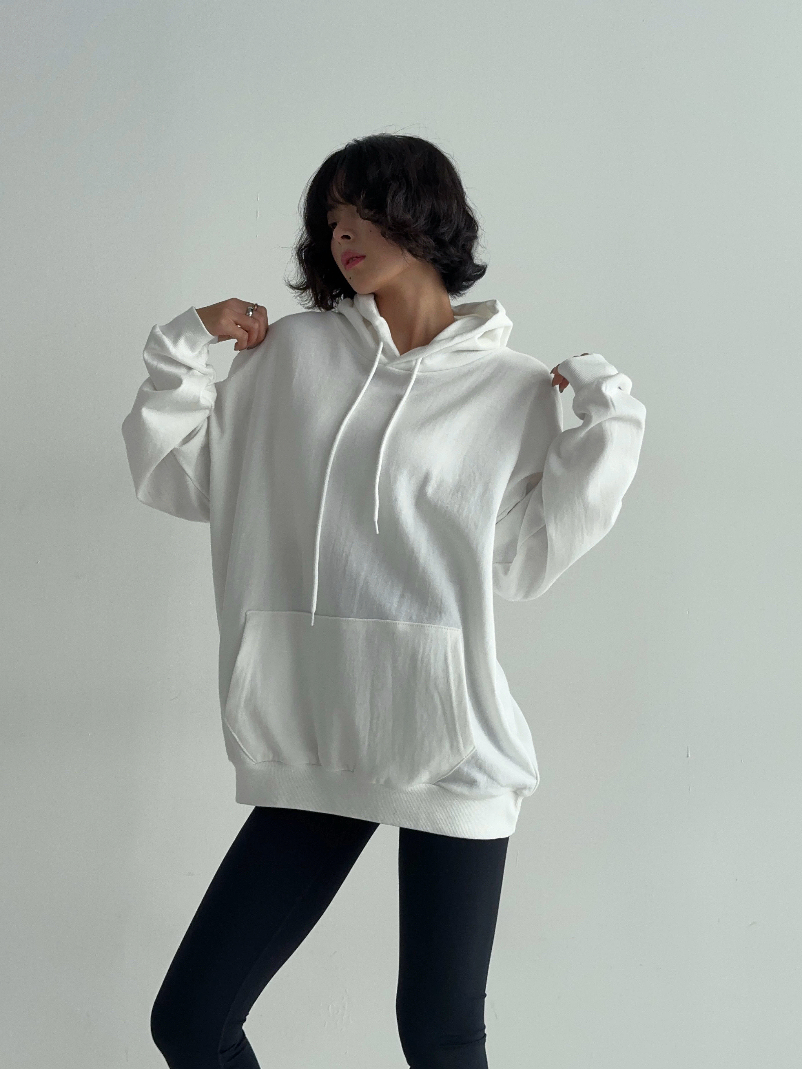 로라벨 로핑 후드티 후드 맨투맨 오버핏 무지 빅사이즈 커플 티셔츠 가을 기모 집업 여성 - 상세 이미지 2