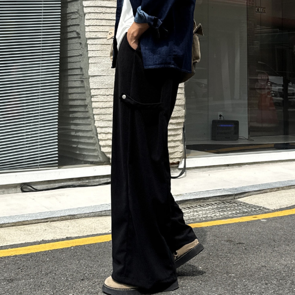 남자 글래 코듀로이 스냅 비죠 벌룬 와이드 밴딩팬츠 - 상세 이미지 4