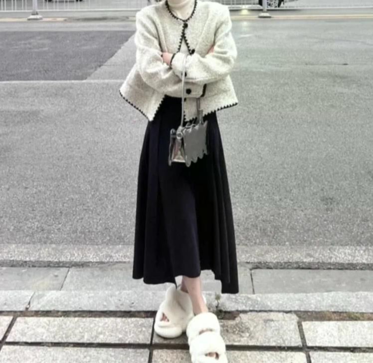 여친룩 고급 우아한 회색 짧은 가디건 겉옷 여성 가을 겨울 느슨한 젊은 스타일 탑 S - 상세 이미지 4