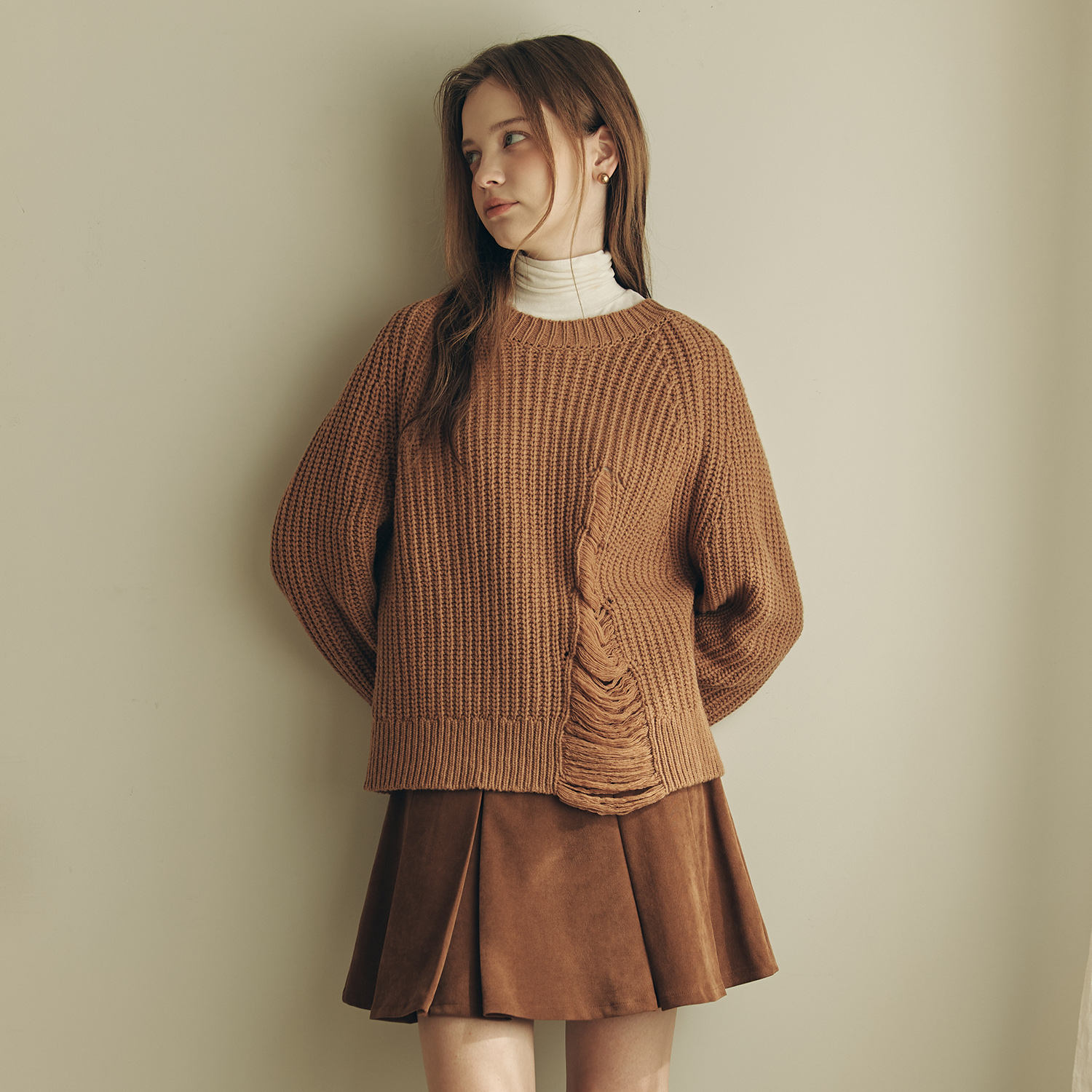 [제로스트릿]데미지 포인트 스웨터 DAMAGE POINT SWEATER / BROWN - 상세 이미지 3