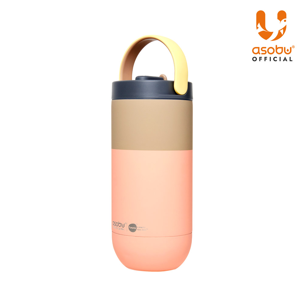 아소부 스테인레스 보온보냉 빨대 대용량 세라믹 텀블러 오르빗 900ml, 파스텔피치 - 상세 이미지 2