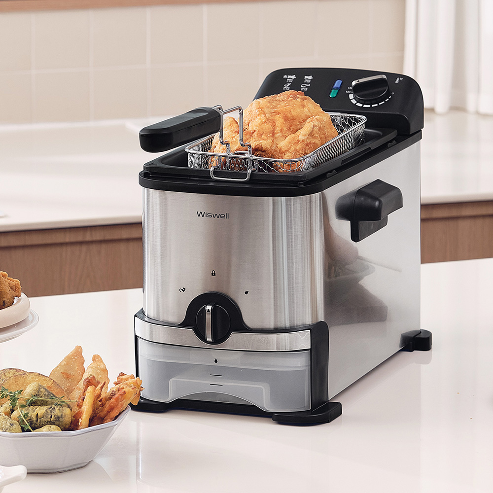 위즈웰 세이브 튀김기 3L 기름분리 스테인리스 전기 가정용 미니 자동 기계 WH3189
