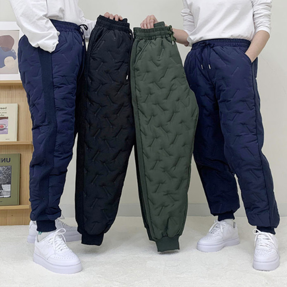 L-3XL 패딩 바지 방한 겨울 따뜻한 두꺼운 남자 남성 빅사이즈 누빔 팬츠 조거 밴딩 - 상품 이미지