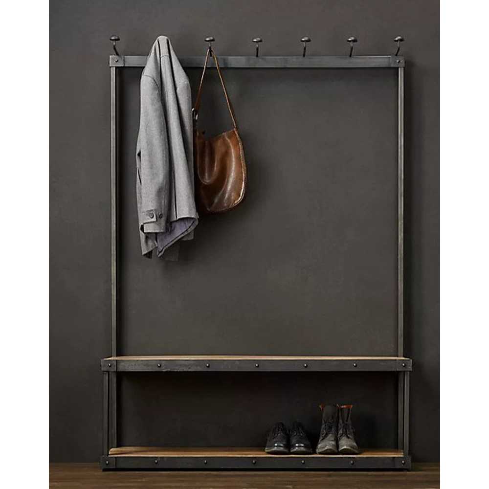 현관 벤치 철제 선반 입구 실내화 거치대 옷걸이 행거 2단 60x165cm - 상세 이미지 4