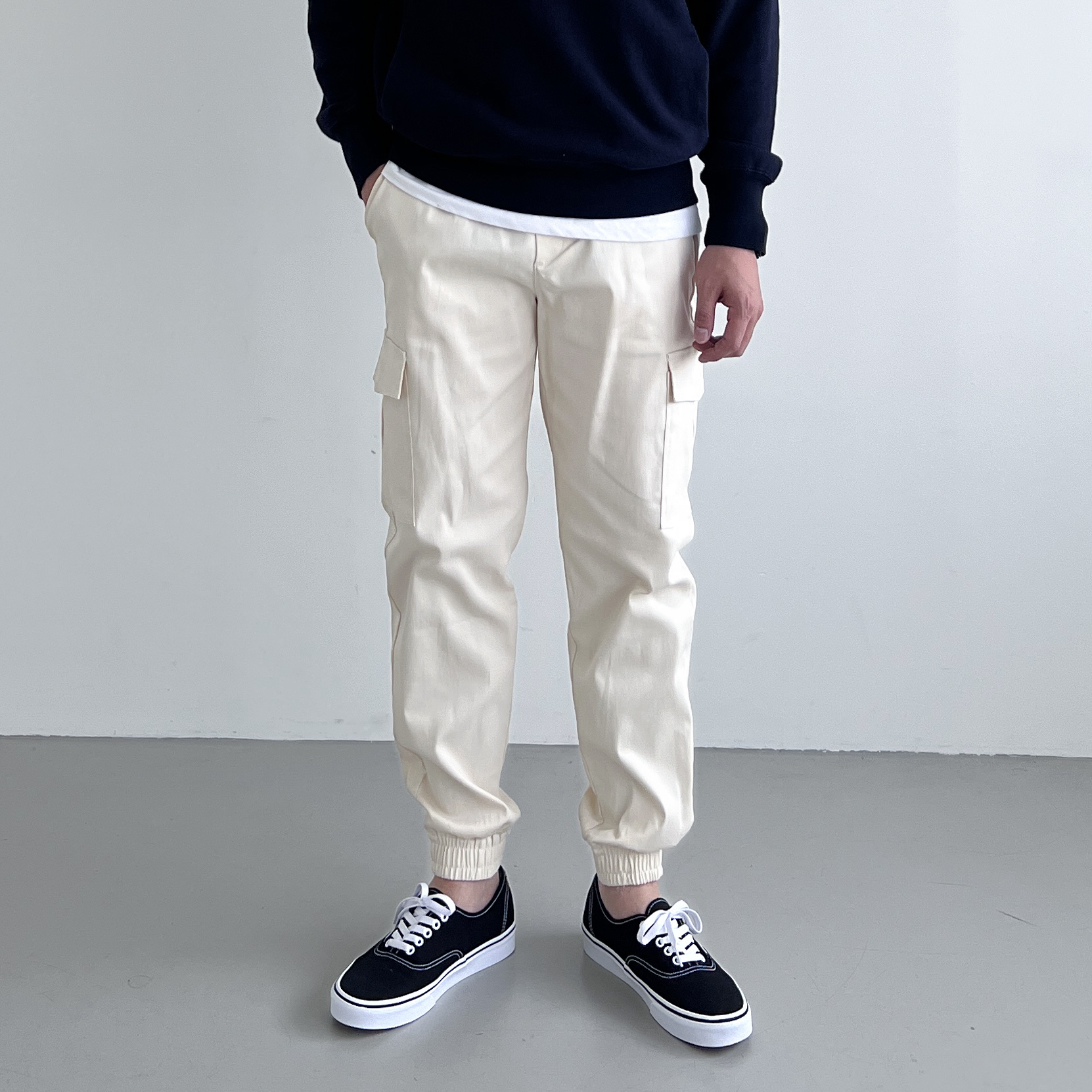 1+1 남자 카고조거팬츠 남자면바지 작업바지 스판 밴딩 빅사이즈 - 상세 이미지 3