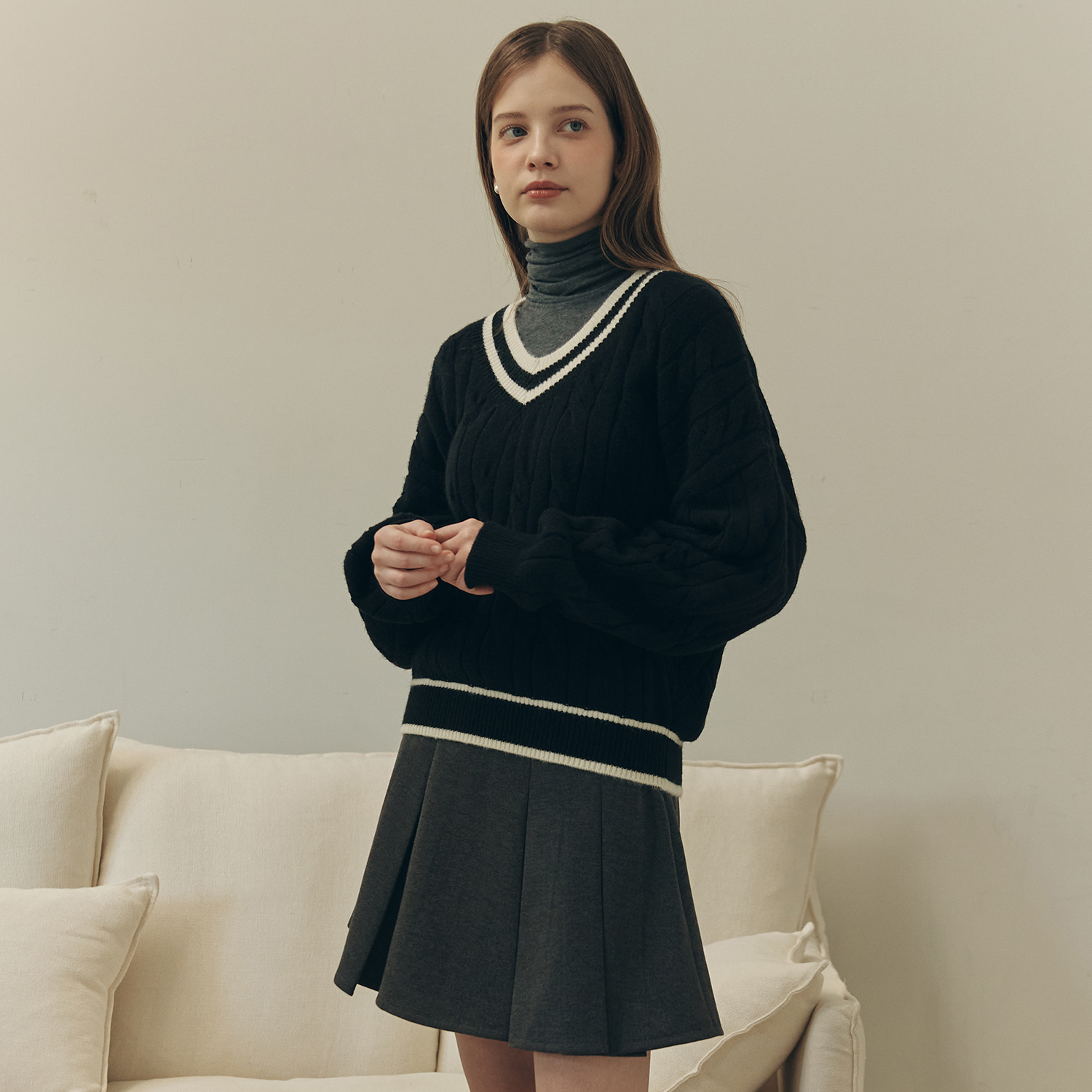 [제로스트릿]케이블 라인 스웨터 CABLE LINE SWEATER / BLACK - 상세 이미지 2