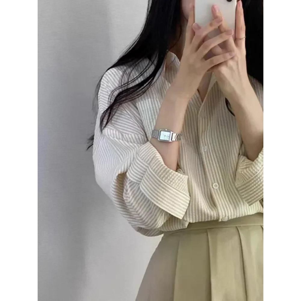 세련된 흰색 셔츠 여성 봄 가을 우아한 긴 소매 깔끔한 출근룩 캐주얼 데이트룩 화이트 - 메인 이미지