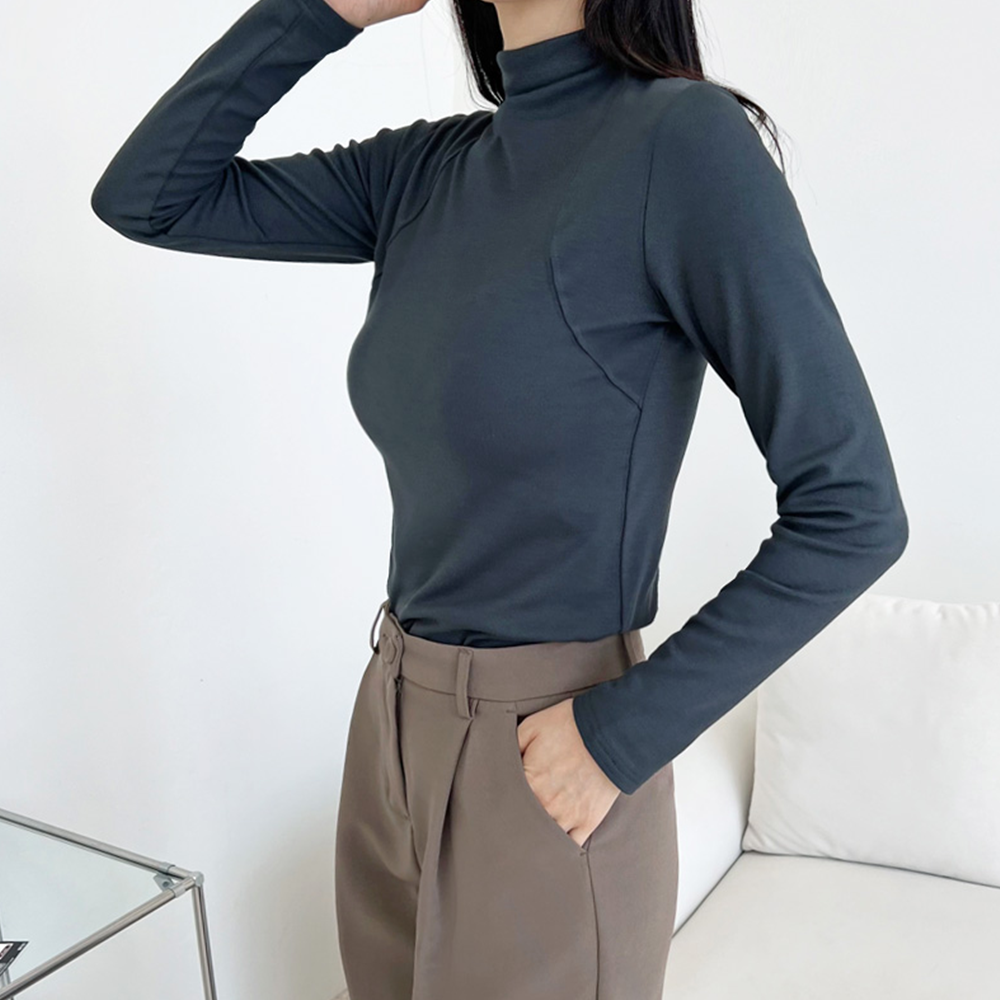 흰색목티 목폴라 긴팔 흰티 피치기모 반목폴라 반폴라 티셔츠 - 상세 이미지 2