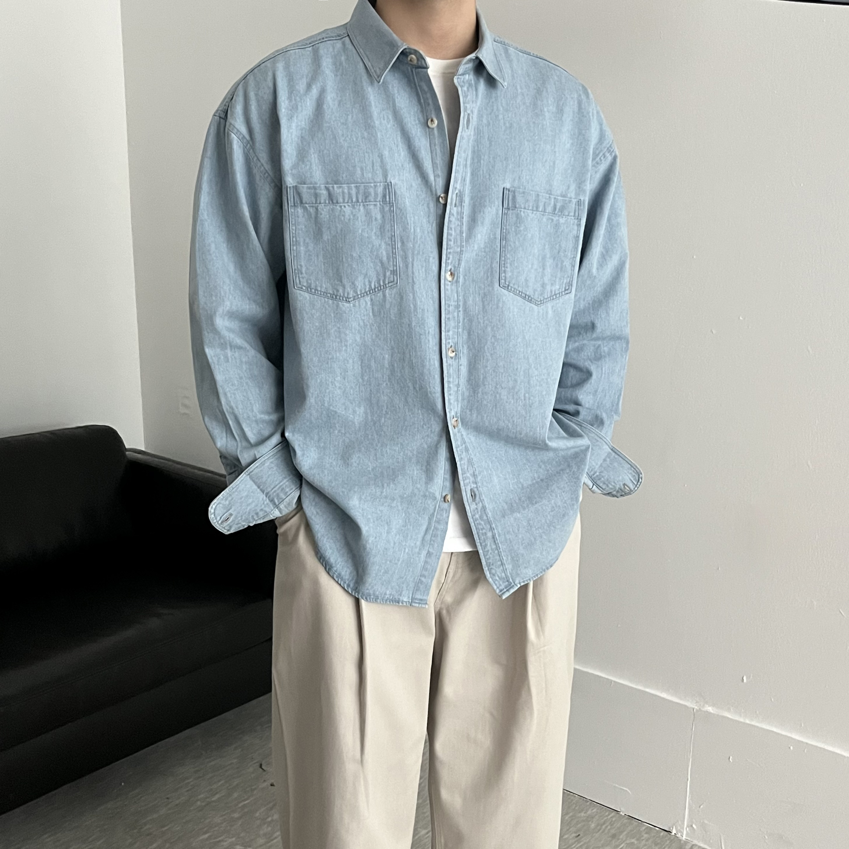 남성가을셔츠 남성남방 남자데님셔츠 - 상세 이미지 2