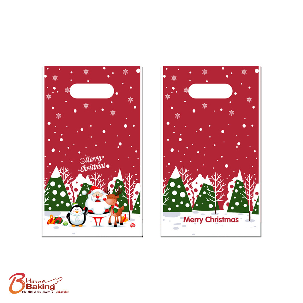크리스마스손잡이비닐백 설원그린 레드 택1 선물포장 답례품 선물 기프트 다용도 어린이집 - 상세 이미지 3