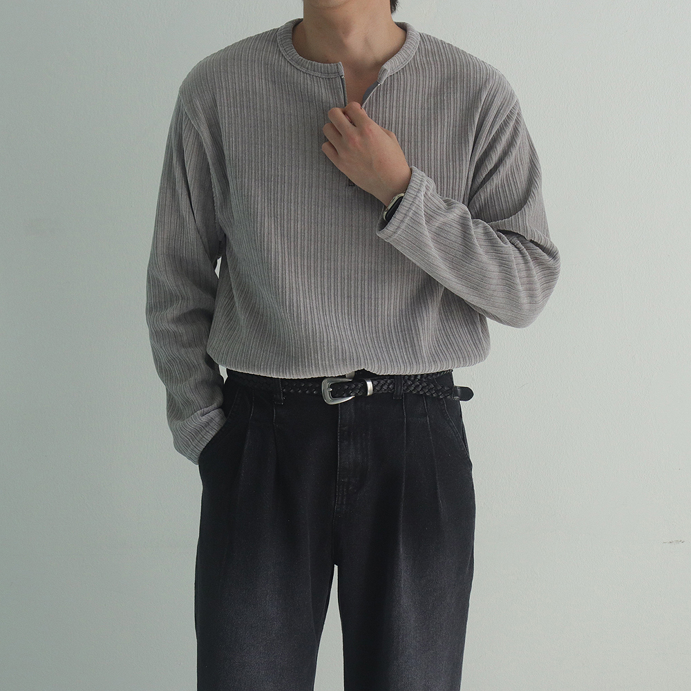 남자 긴팔티 머슬핏 헨리넥 오버핏 피케 티셔츠 - 상세 이미지 2