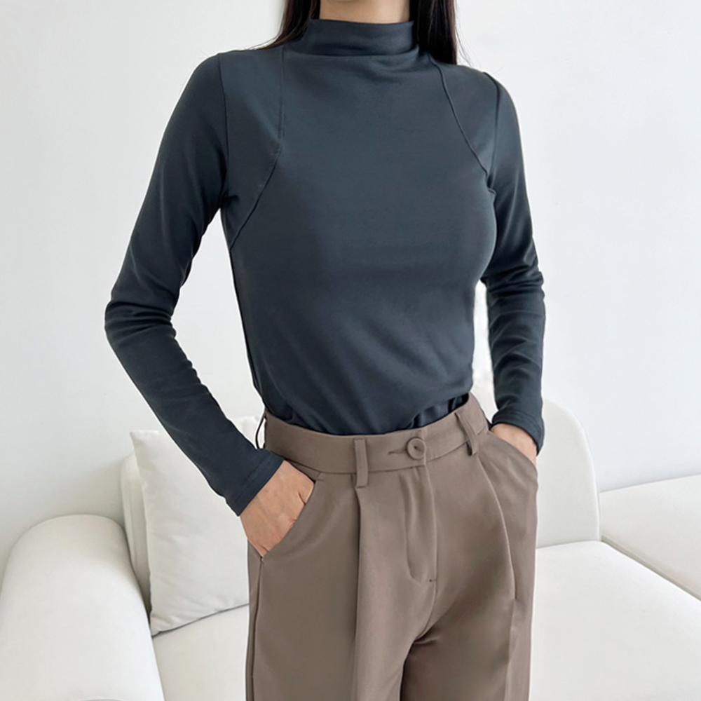 흰색목티 목폴라 긴팔 흰티 피치기모 반목폴라 반폴라 티셔츠 - 상세 이미지 3