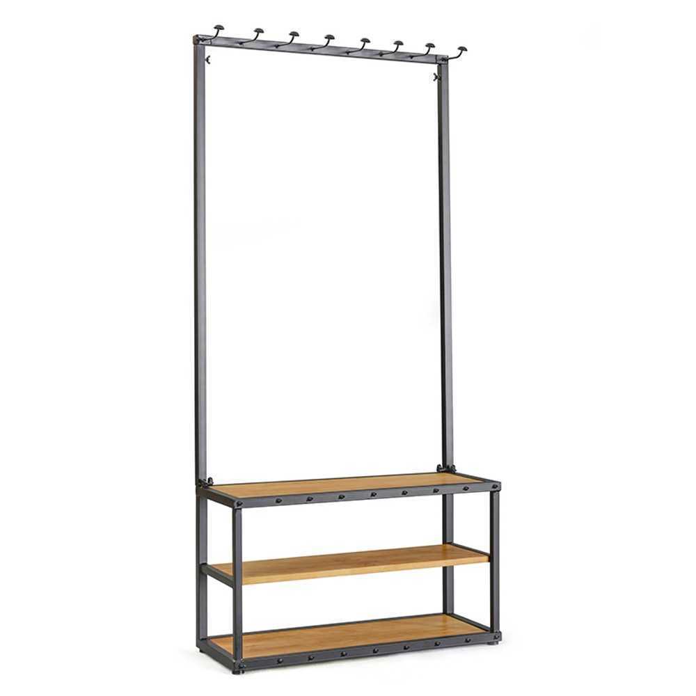 현관 벤치 철제 선반 입구 실내화 거치대 옷걸이 행거 2단 60x165cm - 상세 이미지 2