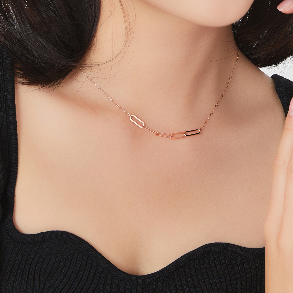 14K 디자인 콤비 클립 체인 금 목걸이 - 상세 이미지 2
