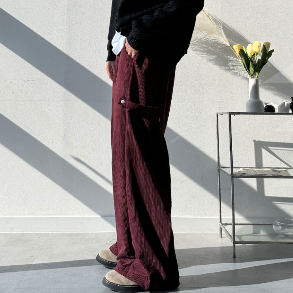 남자 글래 코듀로이 스냅 비죠 벌룬 와이드 밴딩팬츠 - 상세 이미지 2