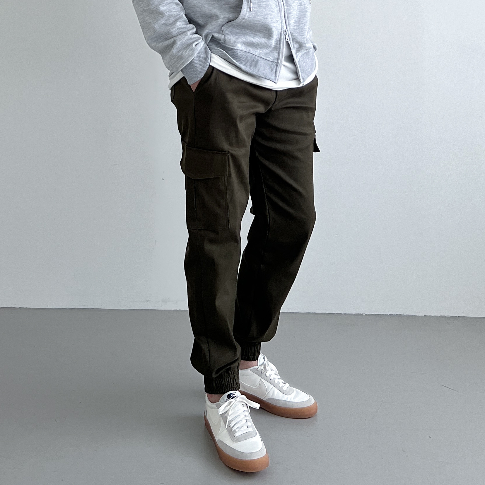 1+1 남자 카고조거팬츠 남자면바지 작업바지 스판 밴딩 빅사이즈 - 상세 이미지 4