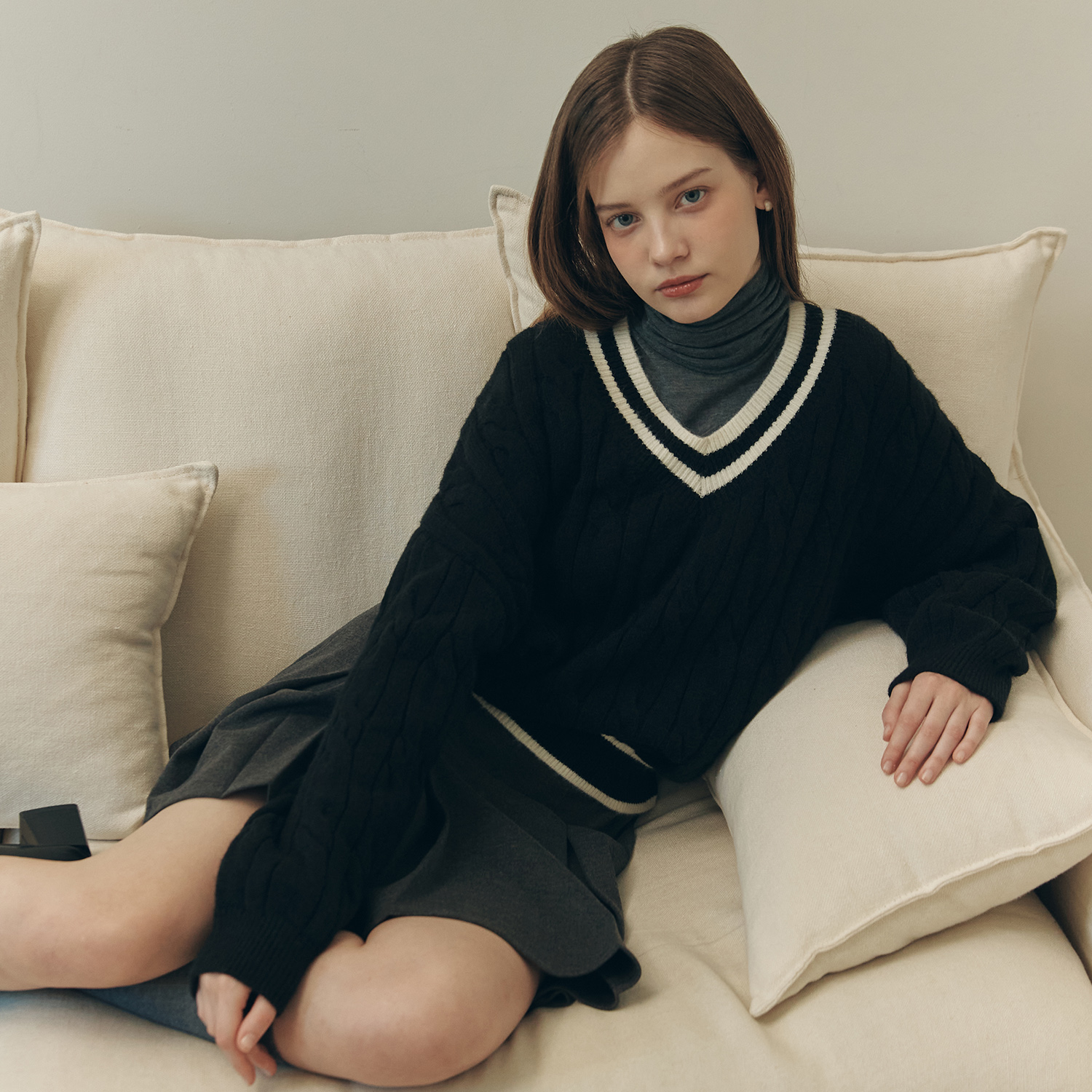 [제로스트릿]케이블 라인 스웨터 CABLE LINE SWEATER / BLACK - 상세 이미지 3