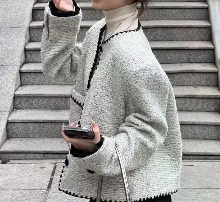 여친룩 고급 우아한 회색 짧은 가디건 겉옷 여성 가을 겨울 느슨한 젊은 스타일 탑 S - 상세 이미지 2