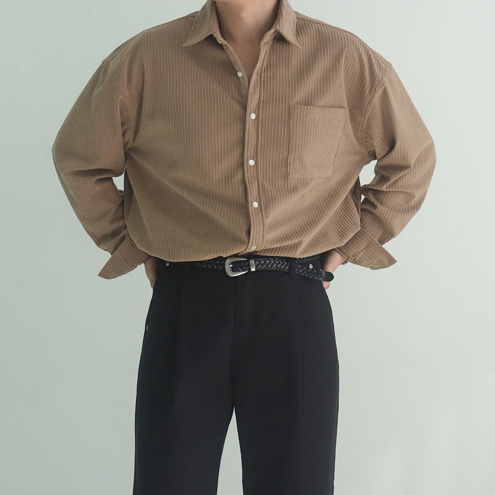 남자 셔츠 오버핏 기모 골덴 남방 남자 코듀로이 셔츠 - 상세 이미지 2
