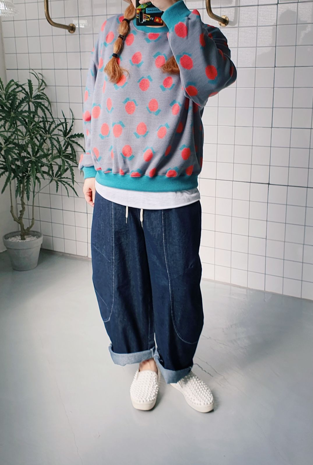 오버핏 라운딩 절개 진청 배기바지 - 상세 이미지 3