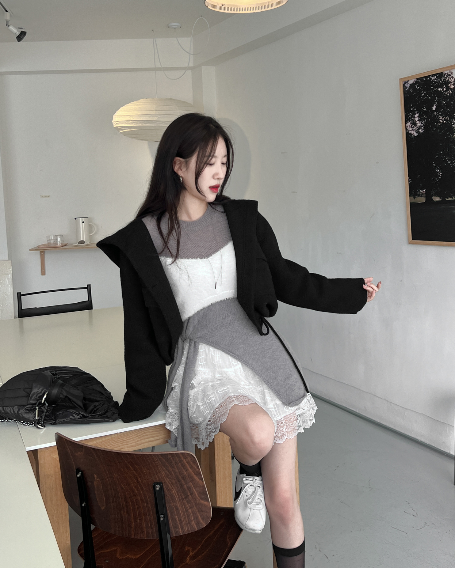 후드니트가디건 앙고라가디건 부클가디건 - 상세 이미지 3