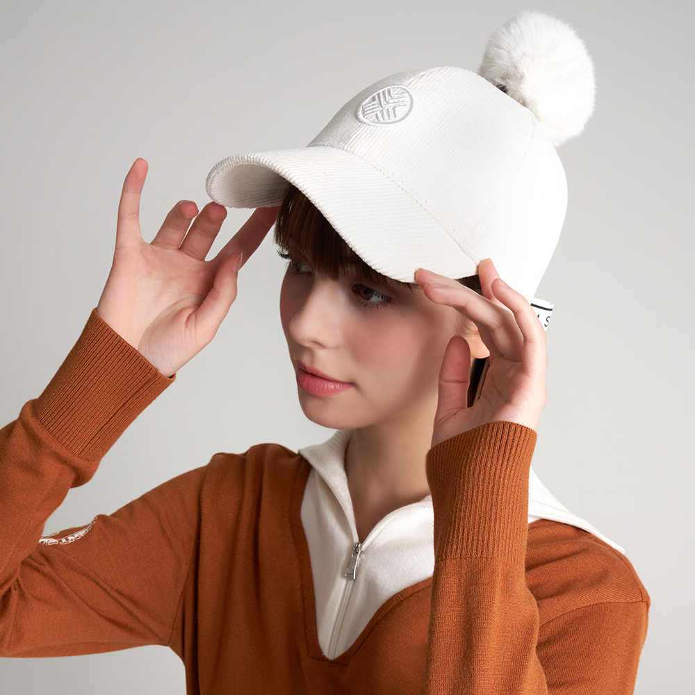 테크스킨 여성 퍼 리본 코듀로이 골프모자 방한용품