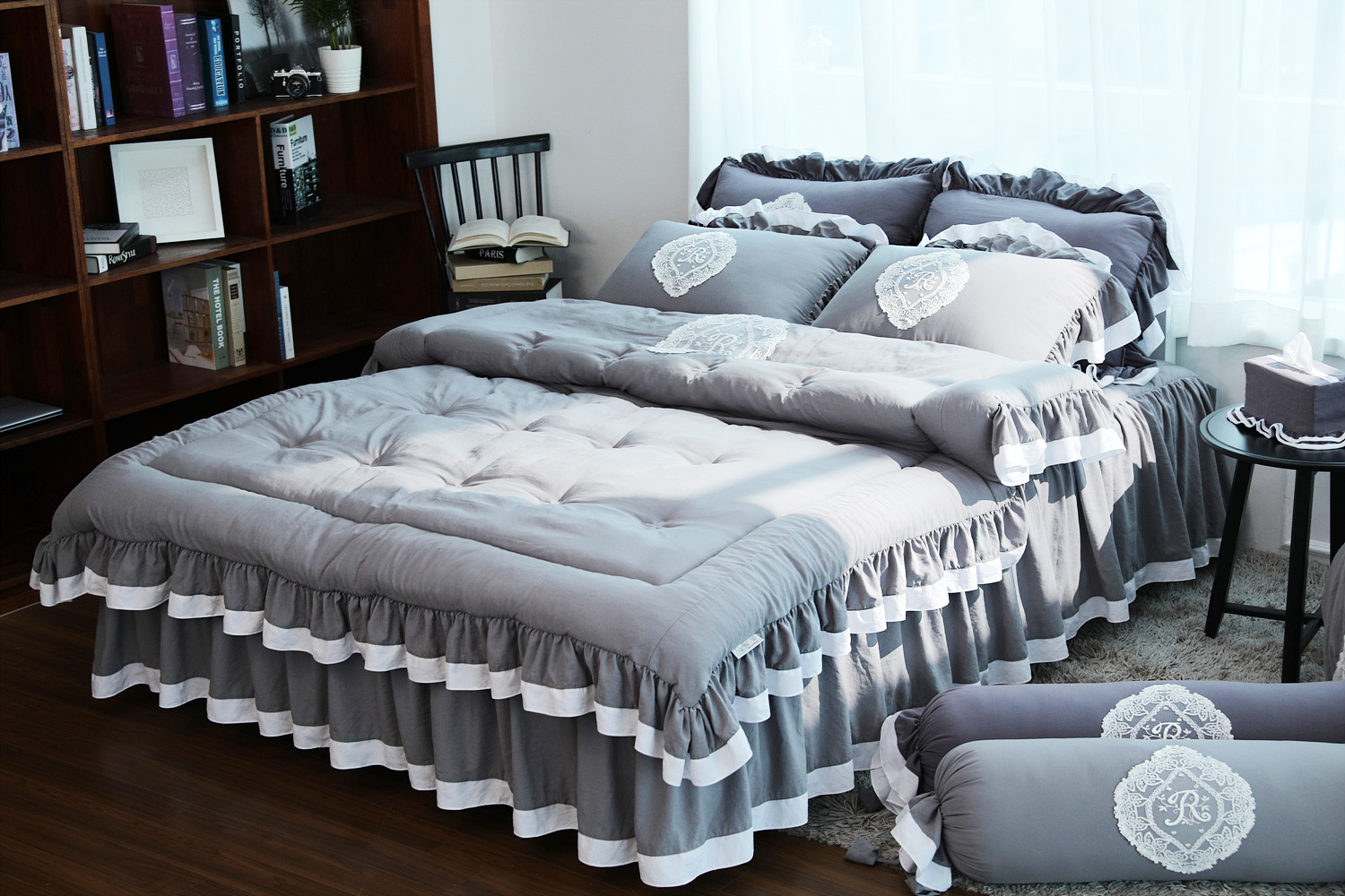 류금숙 프렌치감성 실키케어 향균프릴 차렵이불 베개커버 롱침대커버세트 SS/Q/K/SK