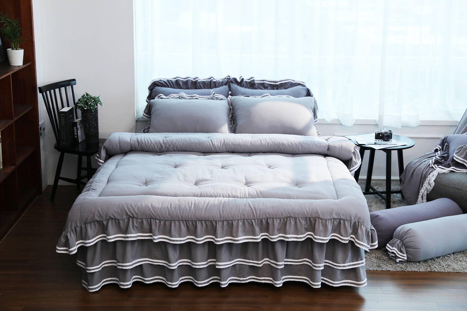 류금숙 투라인 실키케어 향균프릴 차렵이불 베개커버 이중프릴침대커버세트 SS/Q/K/SK