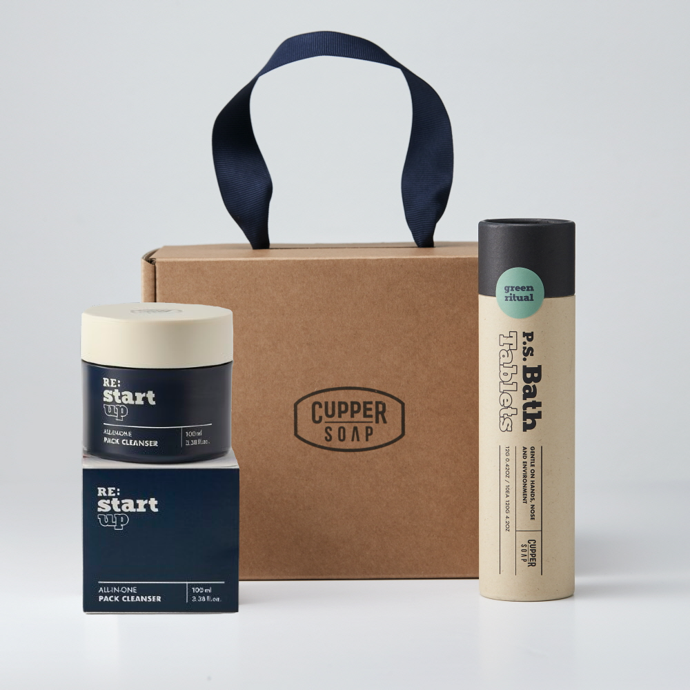 커퍼솝 촉촉한 선물 세트 (리스타트업 올인원 팩 클렌저+그린 리추얼 배쓰밤 탄산 입욕제)