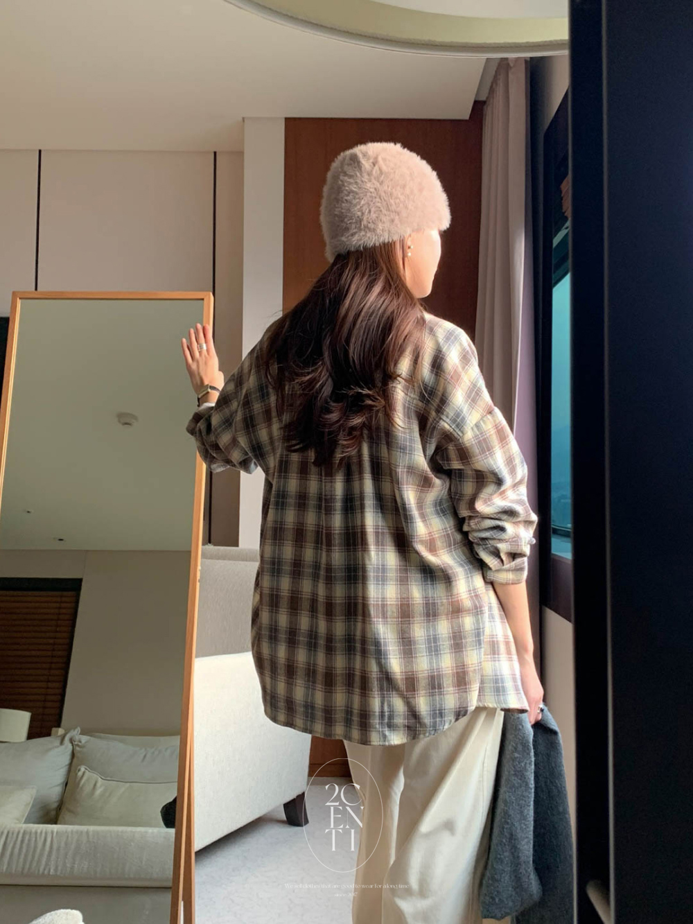 오벨 루즈핏 브라운 체크남방 / 겨울셔츠 겨울남방 기모셔츠 기모남방 체크셔츠 이미지 8
