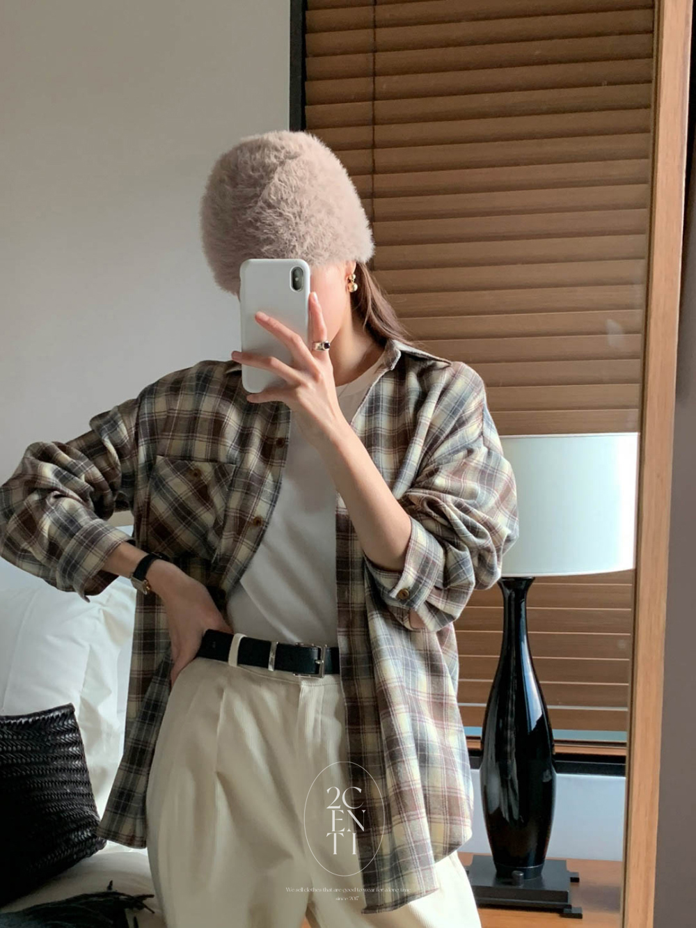 오벨 루즈핏 브라운 체크남방 / 겨울셔츠 겨울남방 기모셔츠 기모남방 체크셔츠 - 상세 이미지 5