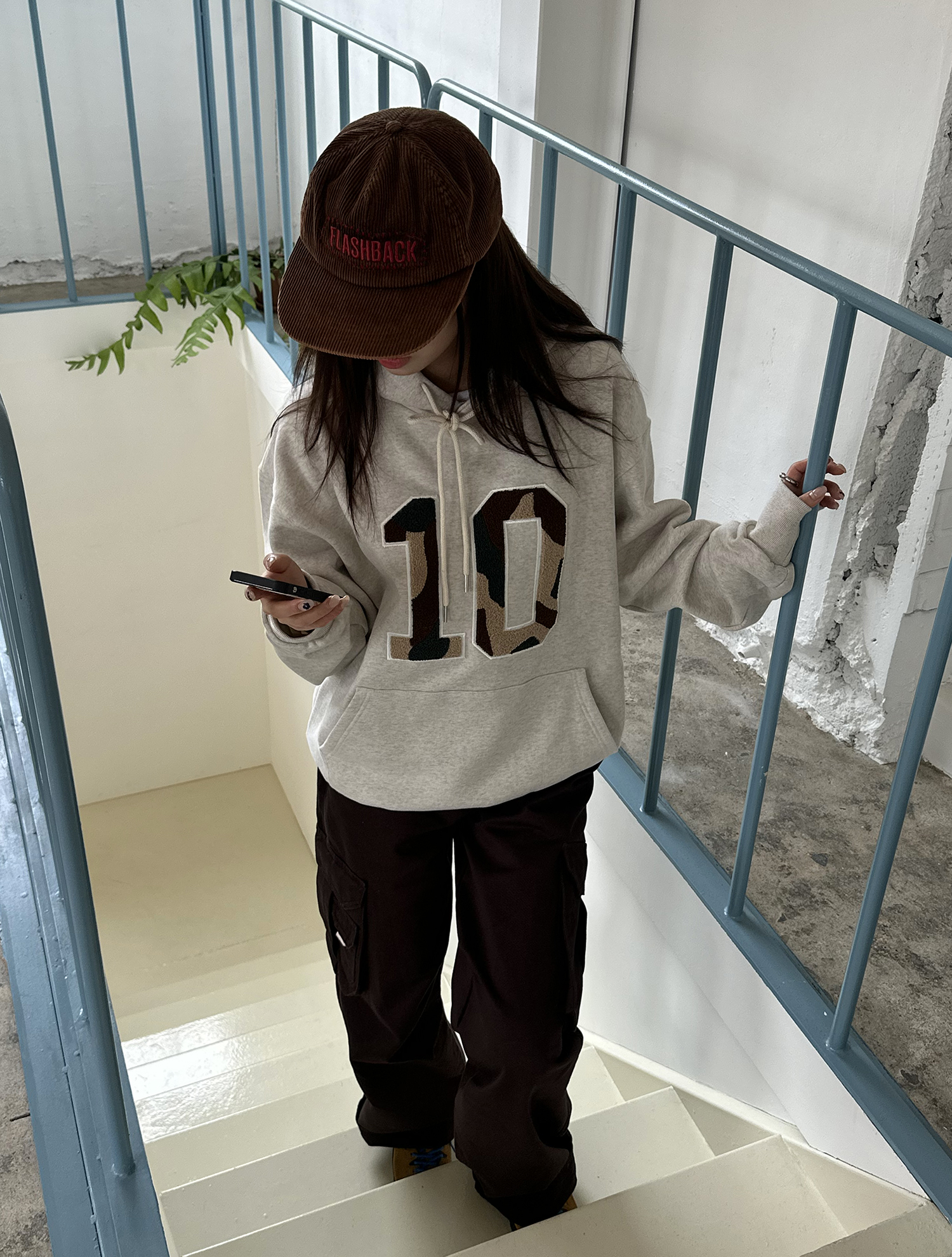 [UNISEX] 카모 패치 기모 오버핏 후드티 4 color : 위시러브미
