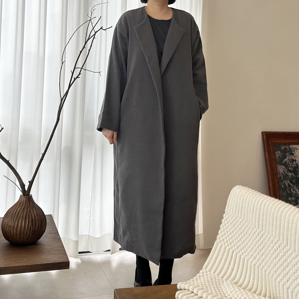 빅사이즈 자체제작 롱 오픈형 코트 울 모직 헤링본 비스코스 니트 가디건 오버핏 라운드넥