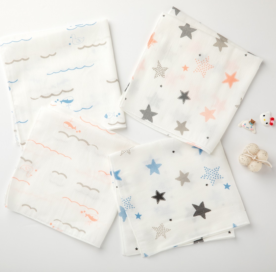 밤부 나염 엠보 손수건 5매