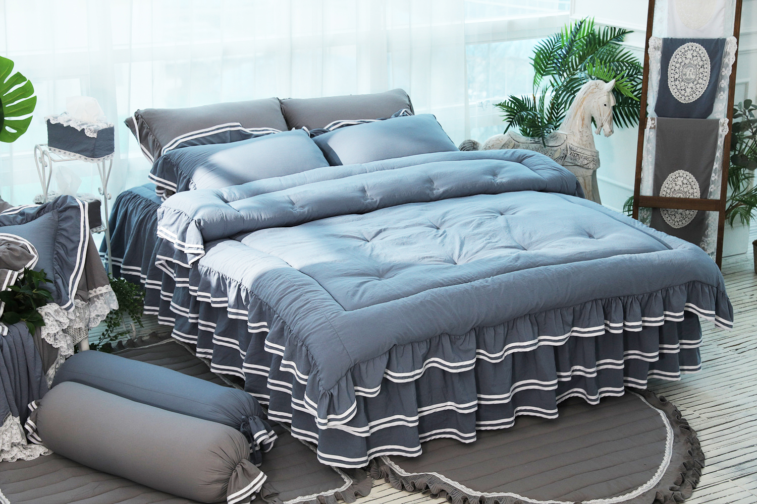 류금숙 투라인 실키케어 향균프릴 차렵이불 베개커버 이중프릴침대커버세트 SS/Q/K/SK