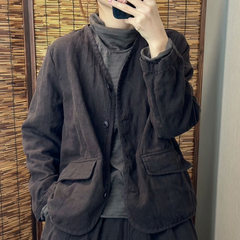 가을린넨자켓 브이넥 면안감 누빔 퀼팅자켓 - 상세 이미지 3