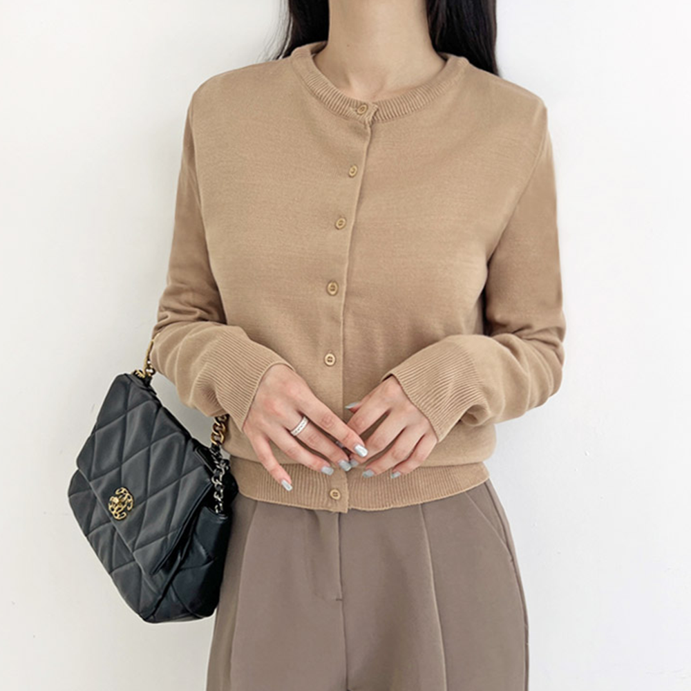 갈색가디건 브라운 크롭 라운드넥 간절기 봄 가을 얇은 카디건 - 상세 이미지 2