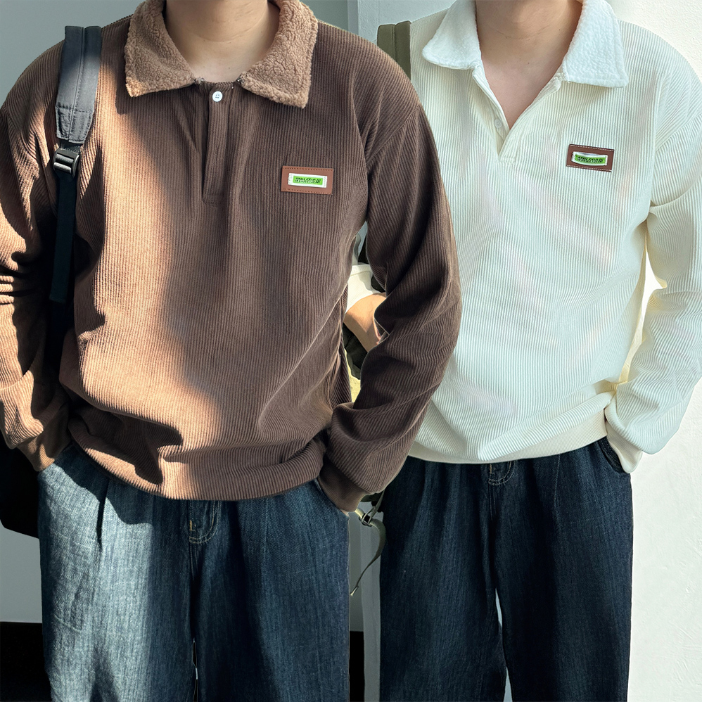 1+1 남자카라맨투맨 양털맨투맨 기모 - 상품 이미지