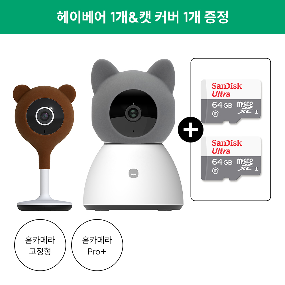 ★커버증정★[베스트03] 헤이홈 스마트 홈캠 고정형+Pro플러스+64G 메모리 2개 세트 제품 이미지
