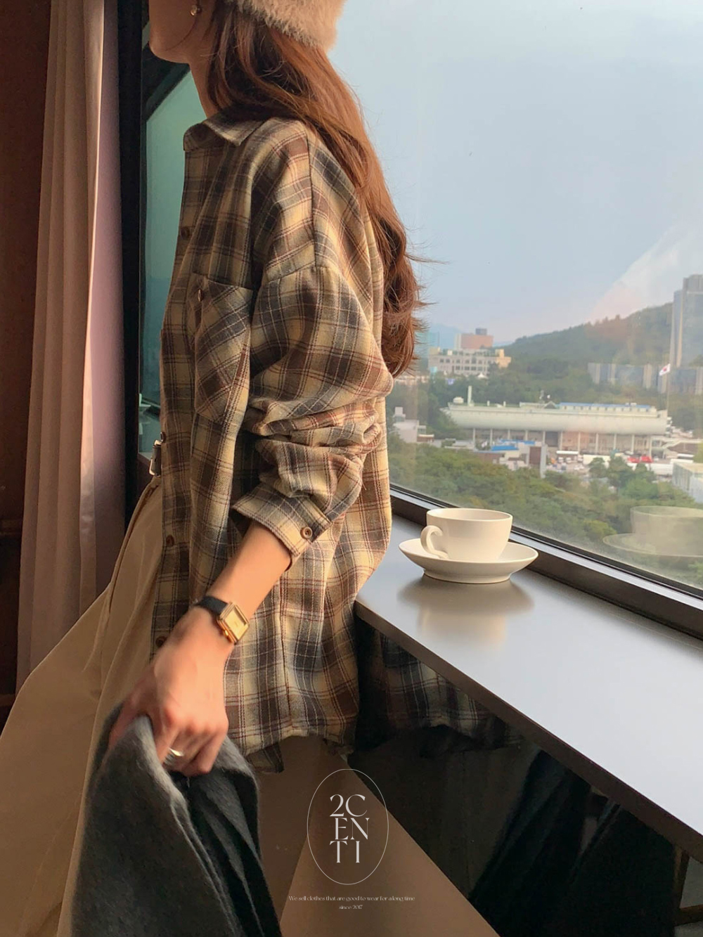 오벨 루즈핏 브라운 체크남방 / 겨울셔츠 겨울남방 기모셔츠 기모남방 체크셔츠 이미지 6