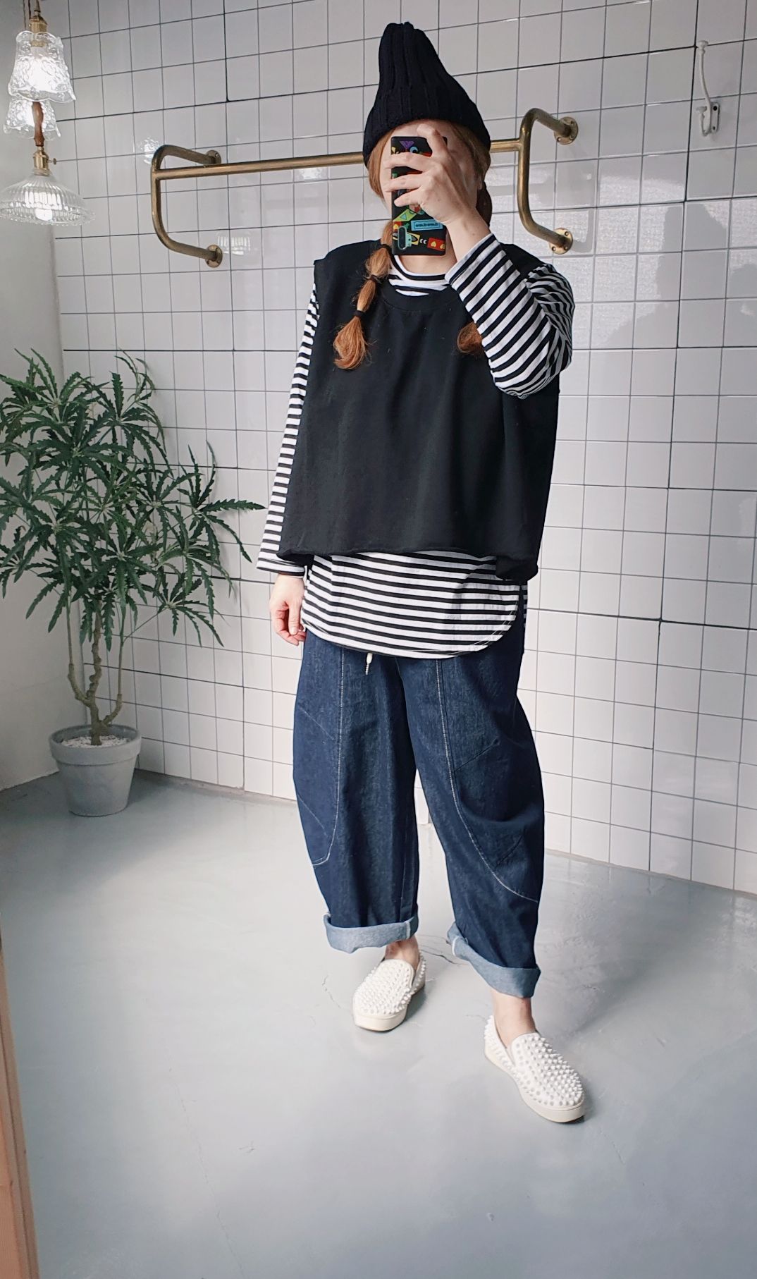 오버핏 라운딩 절개 진청 배기바지 - 상세 이미지 5