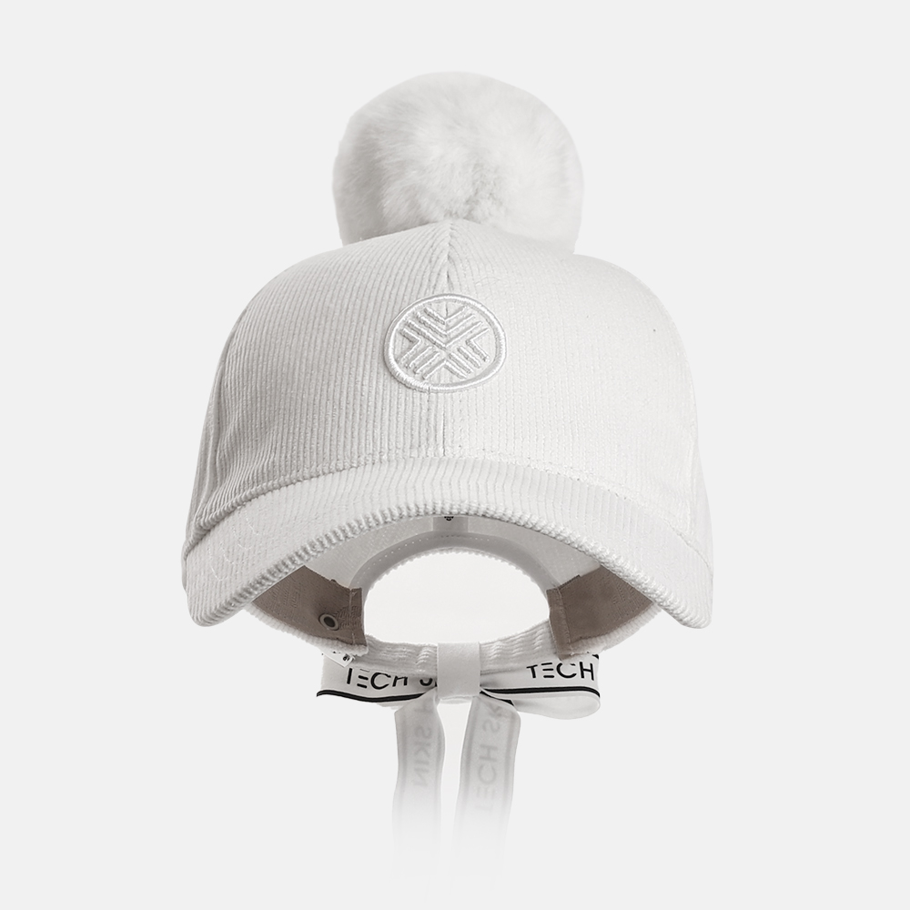 테크스킨 여성 퍼 리본 코듀로이 골프모자 방한용품