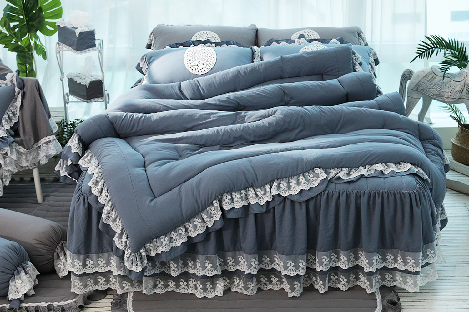 류금숙 프렌치향기 항균실키케어 프릴 차렵이불 베개커버 숏매트커버세트 SS/Q/K/SK