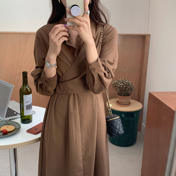 레이니 카라넥 봄 h라인 셔츠 랩 원피스
