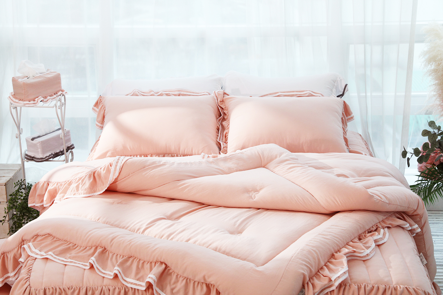 류금숙 투라인 실키케어 향균프릴 차렵이불 베개커버 롱침대커버세트 SS/Q/K/SK 국내생산