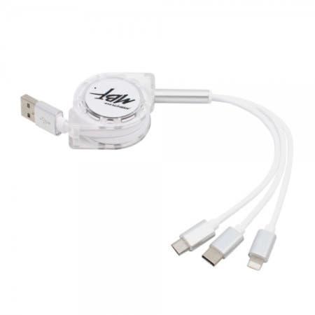 엠비에프 MBF-USB3IN1WH (화이트) 2.1A USB Type-C + Lightning 8P + Micro 5P 3in1 자동감김 충전케이블