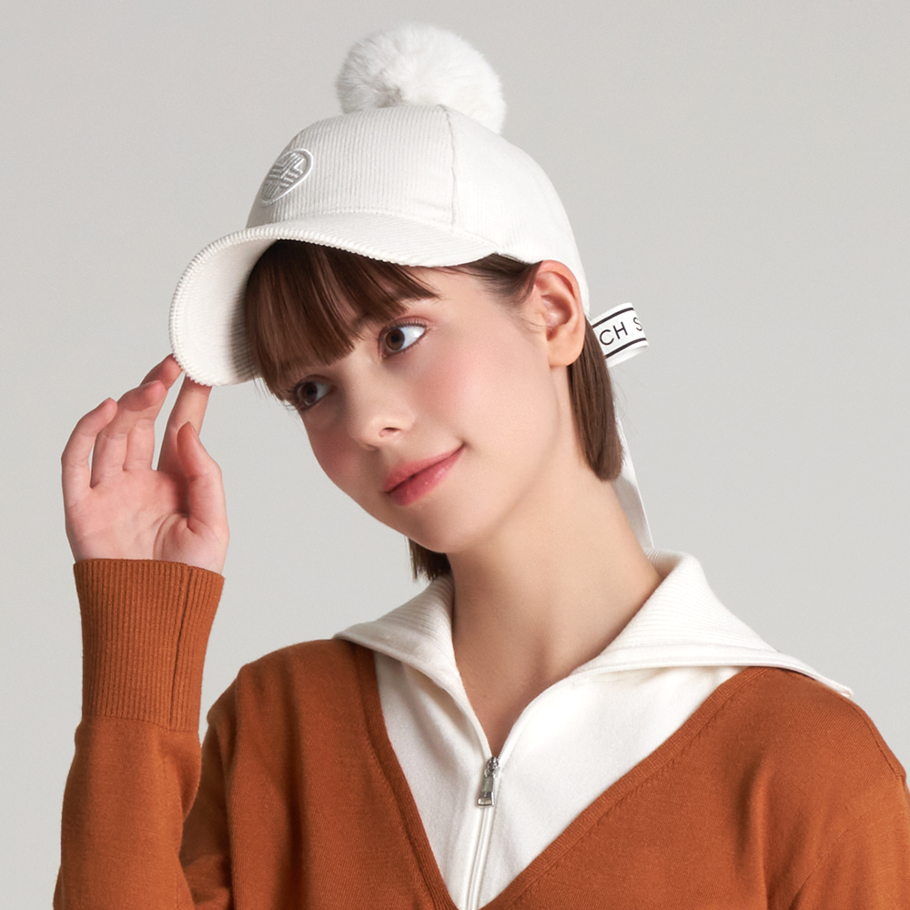 테크스킨 여성 퍼 리본 코듀로이 골프모자 방한용품