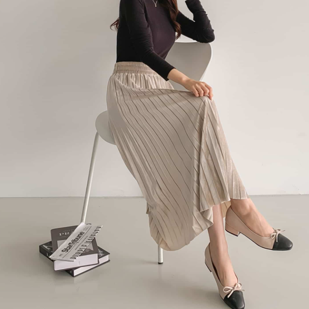 벨벳 밴딩 고무줄 치마 플리츠 스커트 롱 가을 겨울