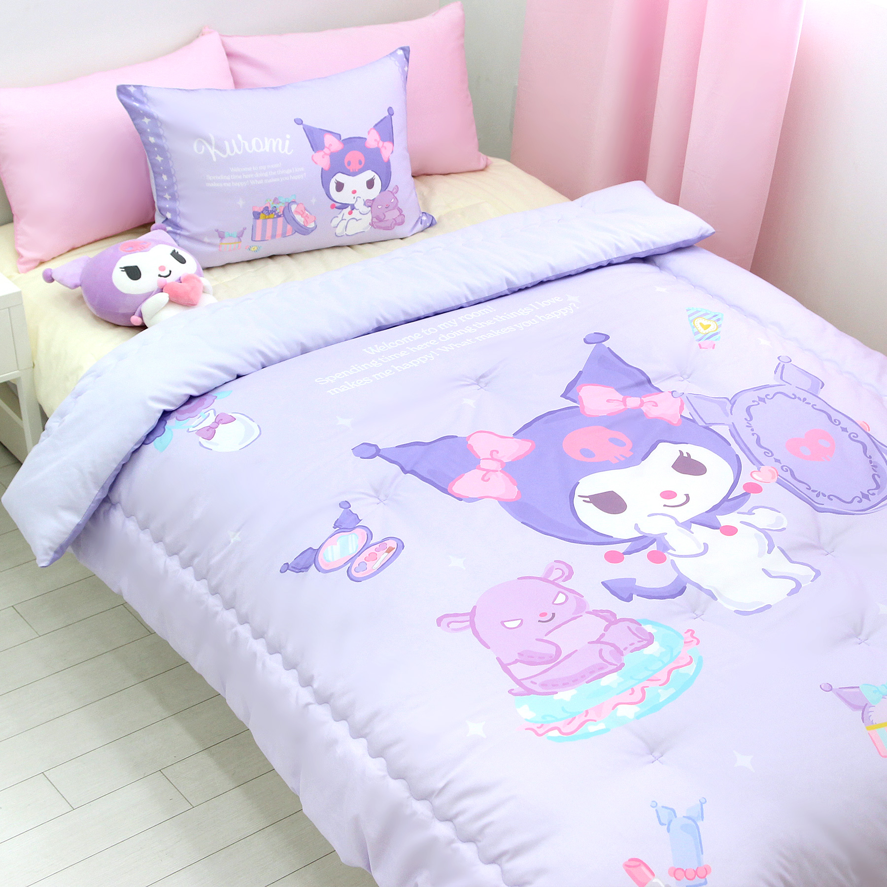 산리오 쿠로미 차렵이불 베개커버 침구세트 코스메틱
