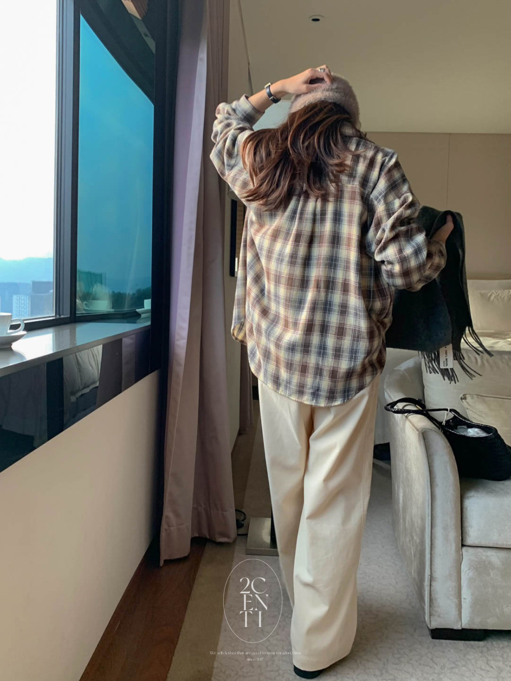 오벨 루즈핏 브라운 체크남방 / 겨울셔츠 겨울남방 기모셔츠 기모남방 체크셔츠 - 상세 이미지 4